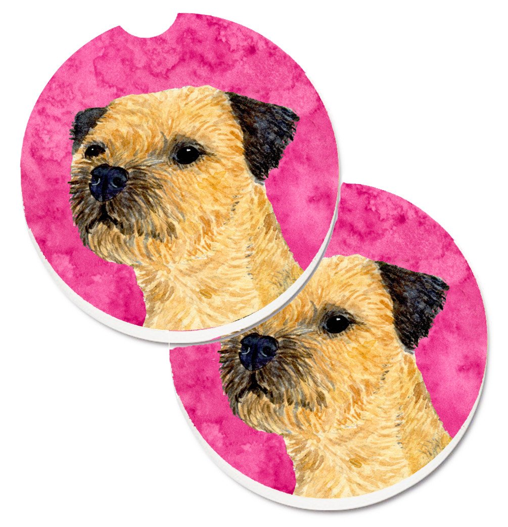 Pink Border Terrier Set of 2 Cup Holder Car Coasters LH9368PKCARC by Caroline&#39;s Treasures