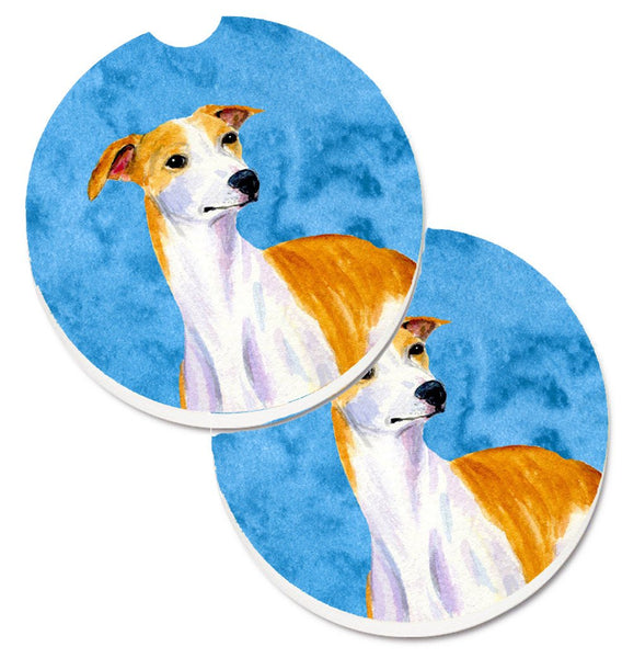 Blue Whippet Set of 2 Cup Holder Car Coasters LH9373BUCARC by Caroline's Treasures