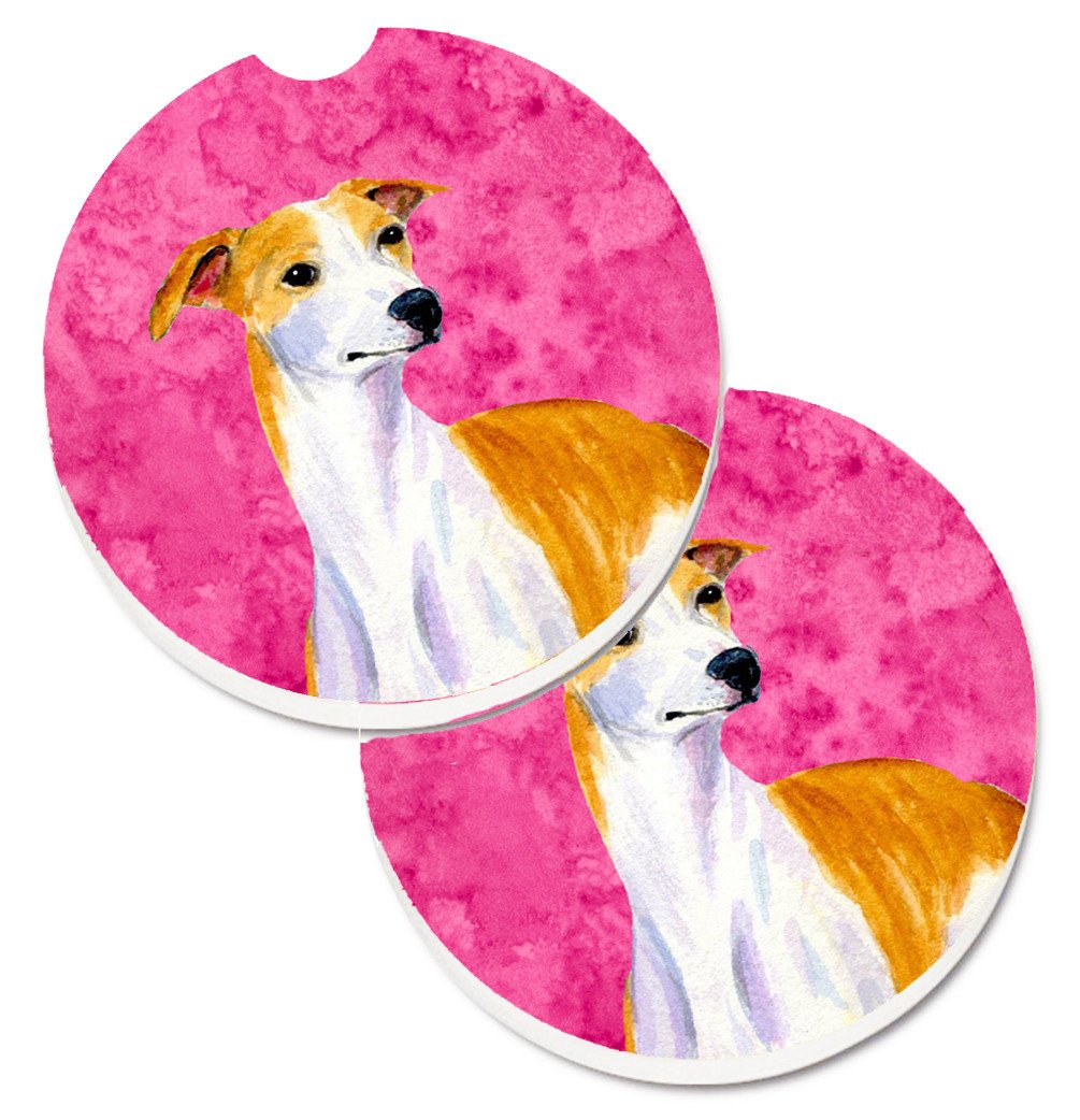Pink Whippet Set of 2 Cup Holder Car Coasters LH9373PKCARC by Caroline&#39;s Treasures
