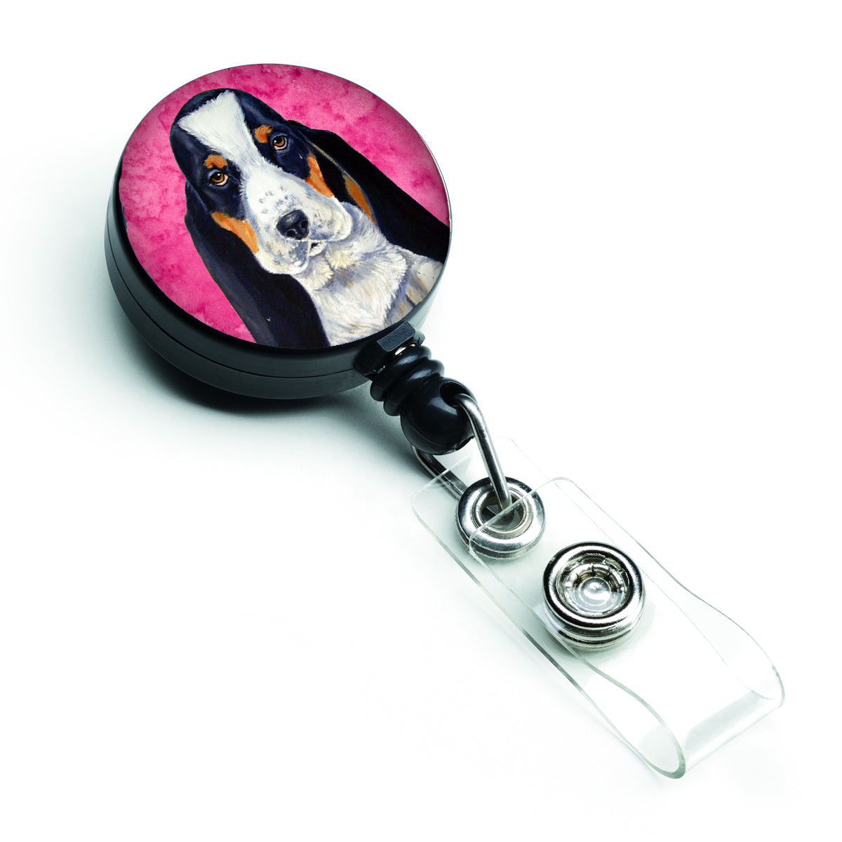 Pink Basset Hound Retractable Badge Reel LH9374PKBR  the-store.com.