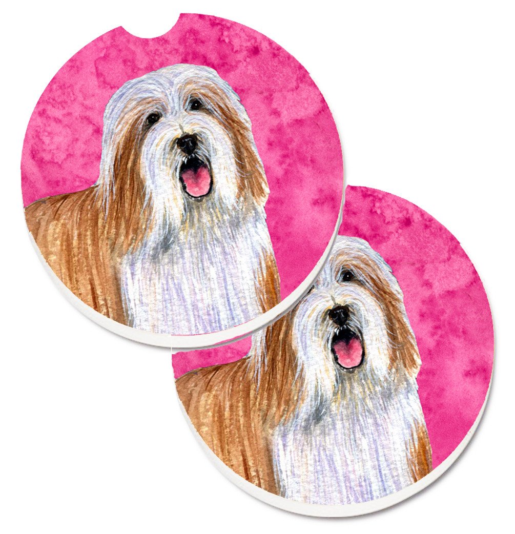 Pink Bearded Collie Set of 2 Cup Holder Car Coasters LH9375PKCARC by Caroline&#39;s Treasures