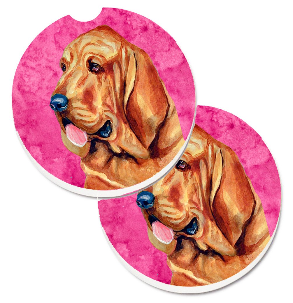 Pink Bloodhound Set of 2 Cup Holder Car Coasters LH9376PKCARC by Caroline&#39;s Treasures