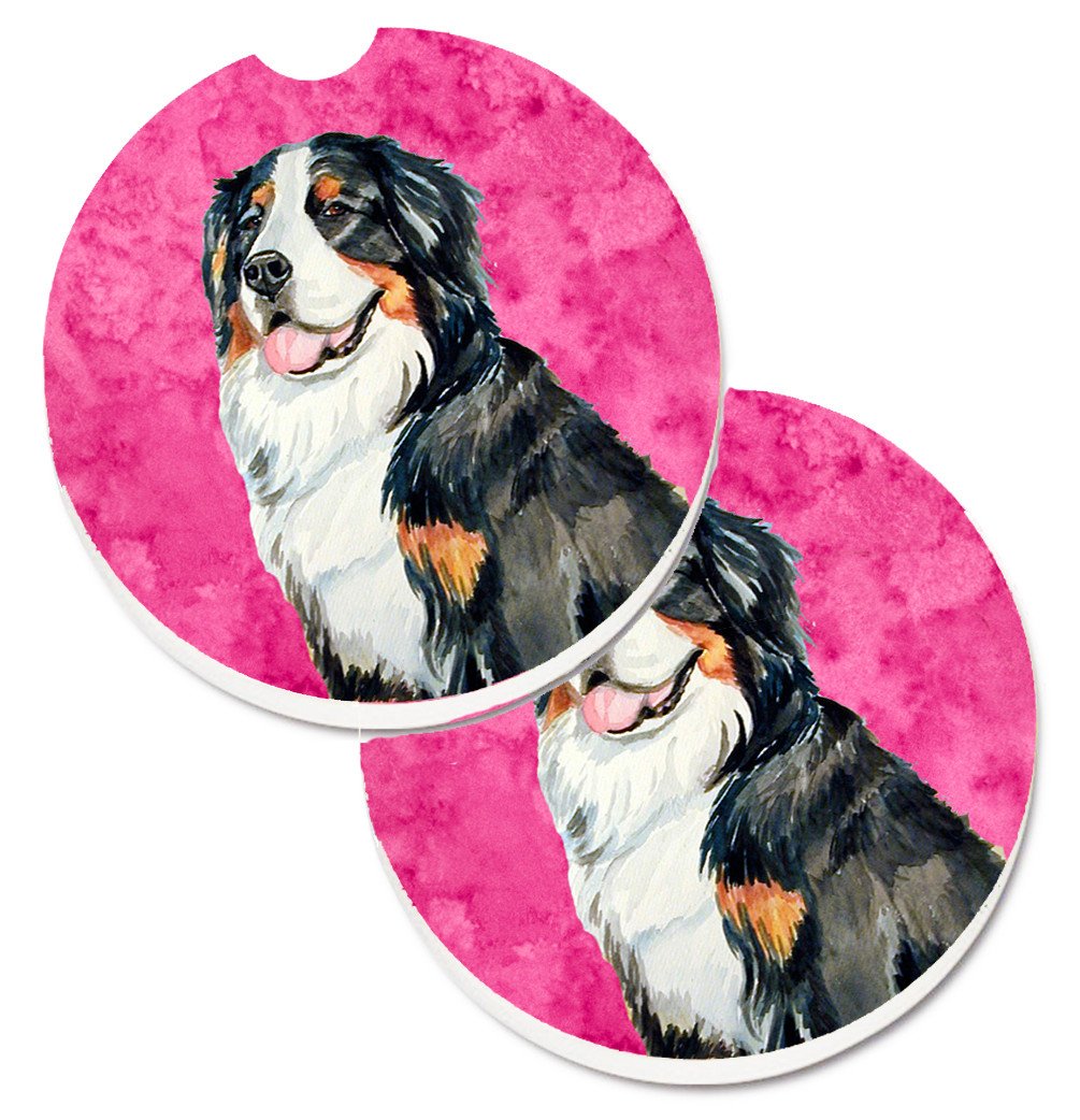 Pink Bernese Mountain Dog Set of 2 Cup Holder Car Coasters LH9379PKCARC by Caroline&#39;s Treasures