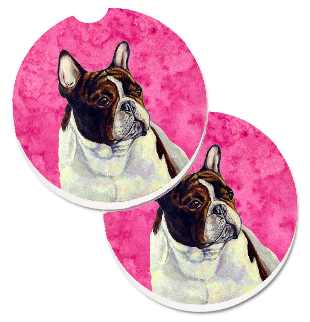 Pink French Bulldog Set of 2 Cup Holder Car Coasters LH9382PKCARC by Caroline&#39;s Treasures