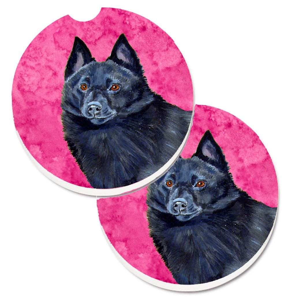 Pink Schipperke Set of 2 Cup Holder Car Coasters LH9384PKCARC by Caroline&#39;s Treasures