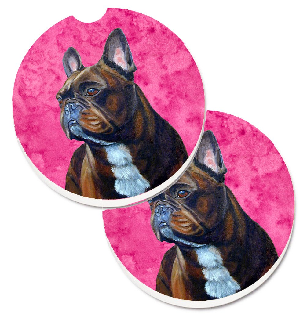 Pink French Bulldog Set of 2 Cup Holder Car Coasters LH9385PKCARC by Caroline&#39;s Treasures