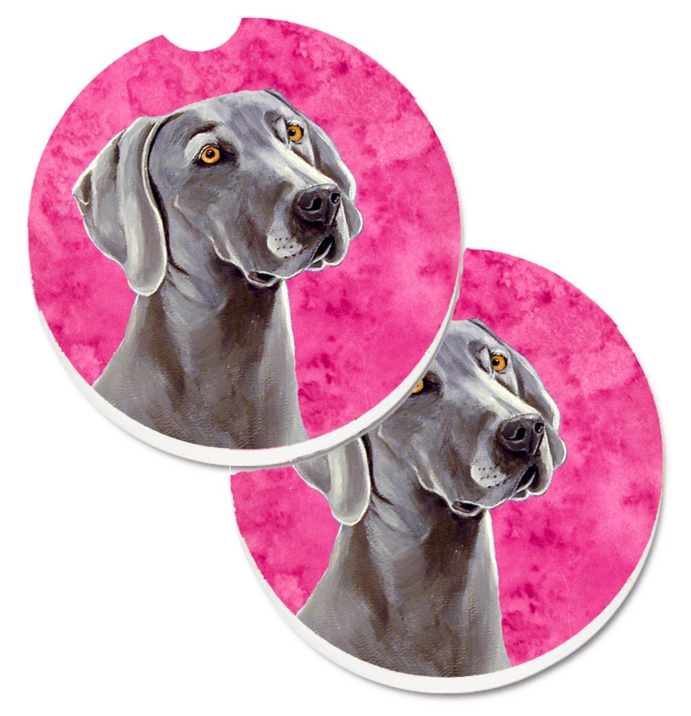 Pink Weimaraner Set of 2 Cup Holder Car Coasters LH9386PKCARC by Caroline's Treasures
