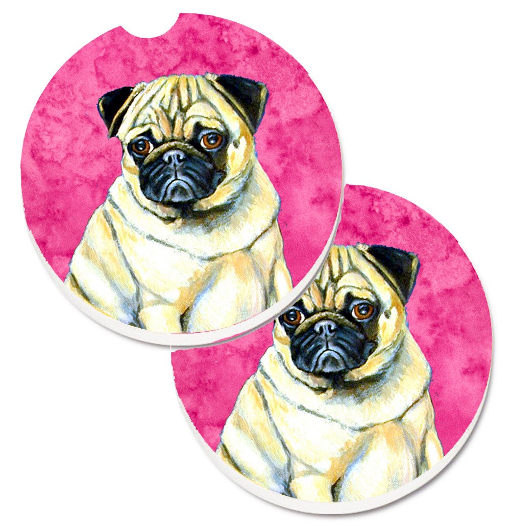 Pink Pug Set of 2 Cup Holder Car Coasters LH9387PKCARC by Caroline&#39;s Treasures