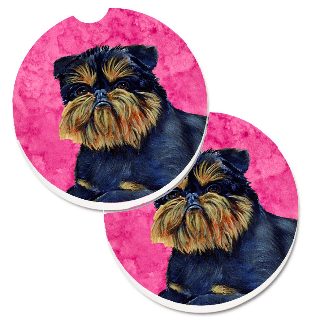 Pink Brussels Griffon Set of 2 Cup Holder Car Coasters LH9388PKCARC by Caroline&#39;s Treasures