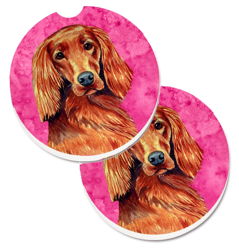 Pink Irish Setter Set of 2 Cup Holder Car Coasters LH9389PKCARC by Caroline&#39;s Treasures