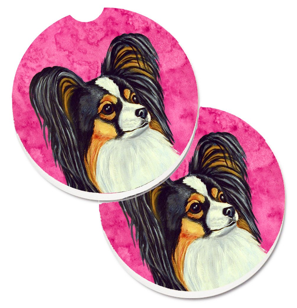 Pink Papillon Set of 2 Cup Holder Car Coasters LH9390PKCARC by Caroline&#39;s Treasures
