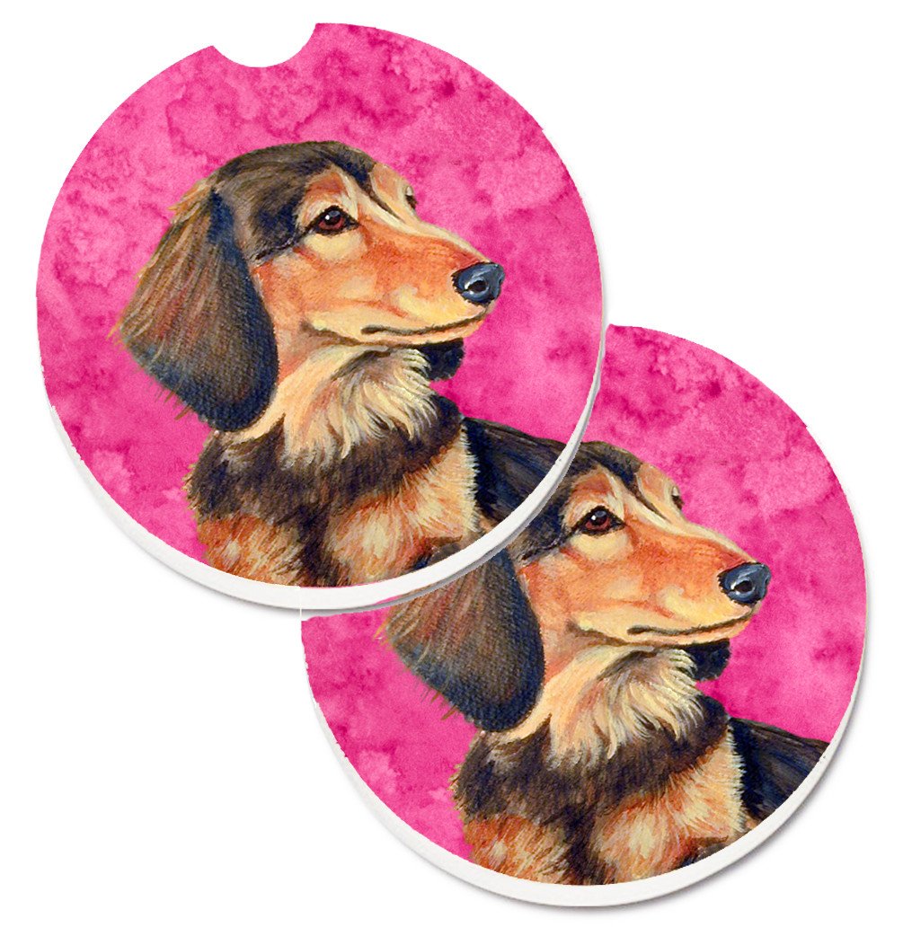Pink Dachshund Set of 2 Cup Holder Car Coasters LH9391PKCARC by Caroline&#39;s Treasures