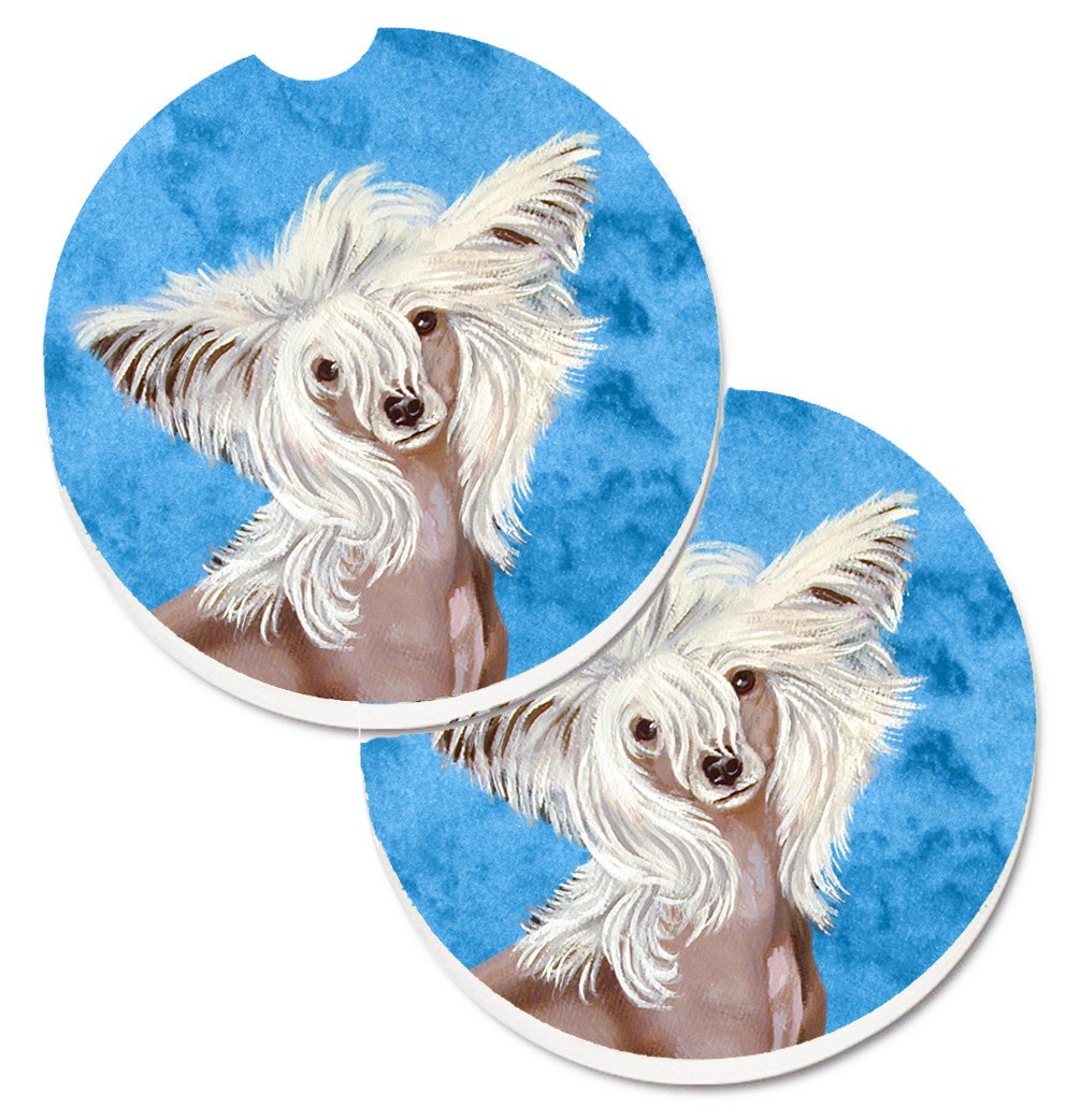 Blue Chinese Crested Set of 2 Cup Holder Car Coasters LH9392BUCARC by Caroline&#39;s Treasures
