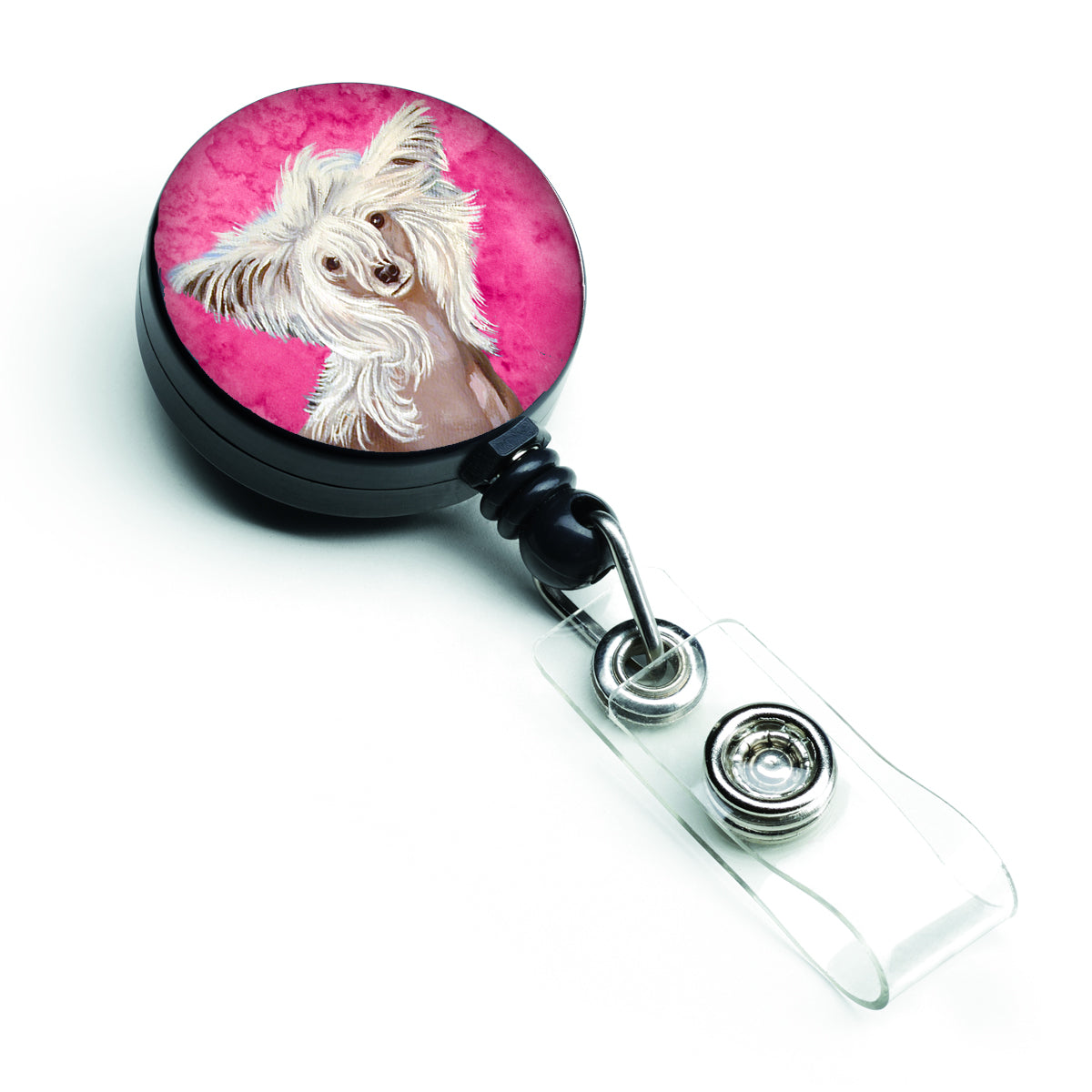 Pink Chinese Crested Retractable Badge Reel LH9392PKBR  the-store.com.