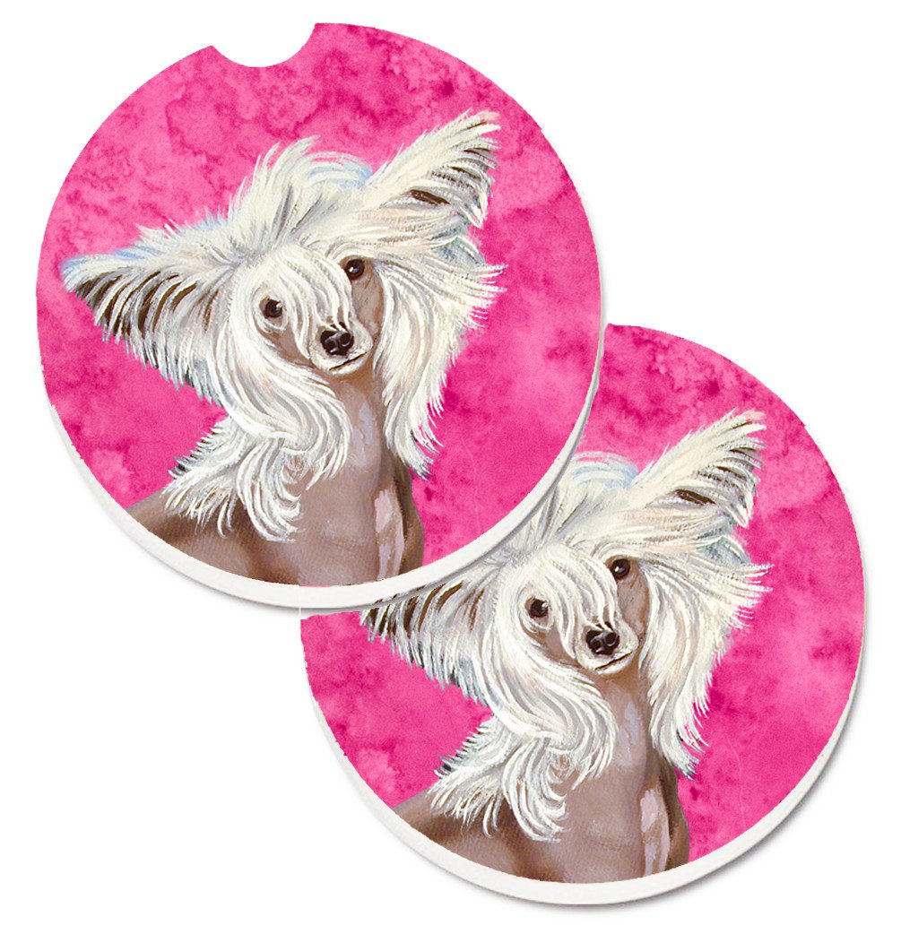 Pink Chinese Crested Set of 2 Cup Holder Car Coasters LH9392PKCARC by Caroline's Treasures
