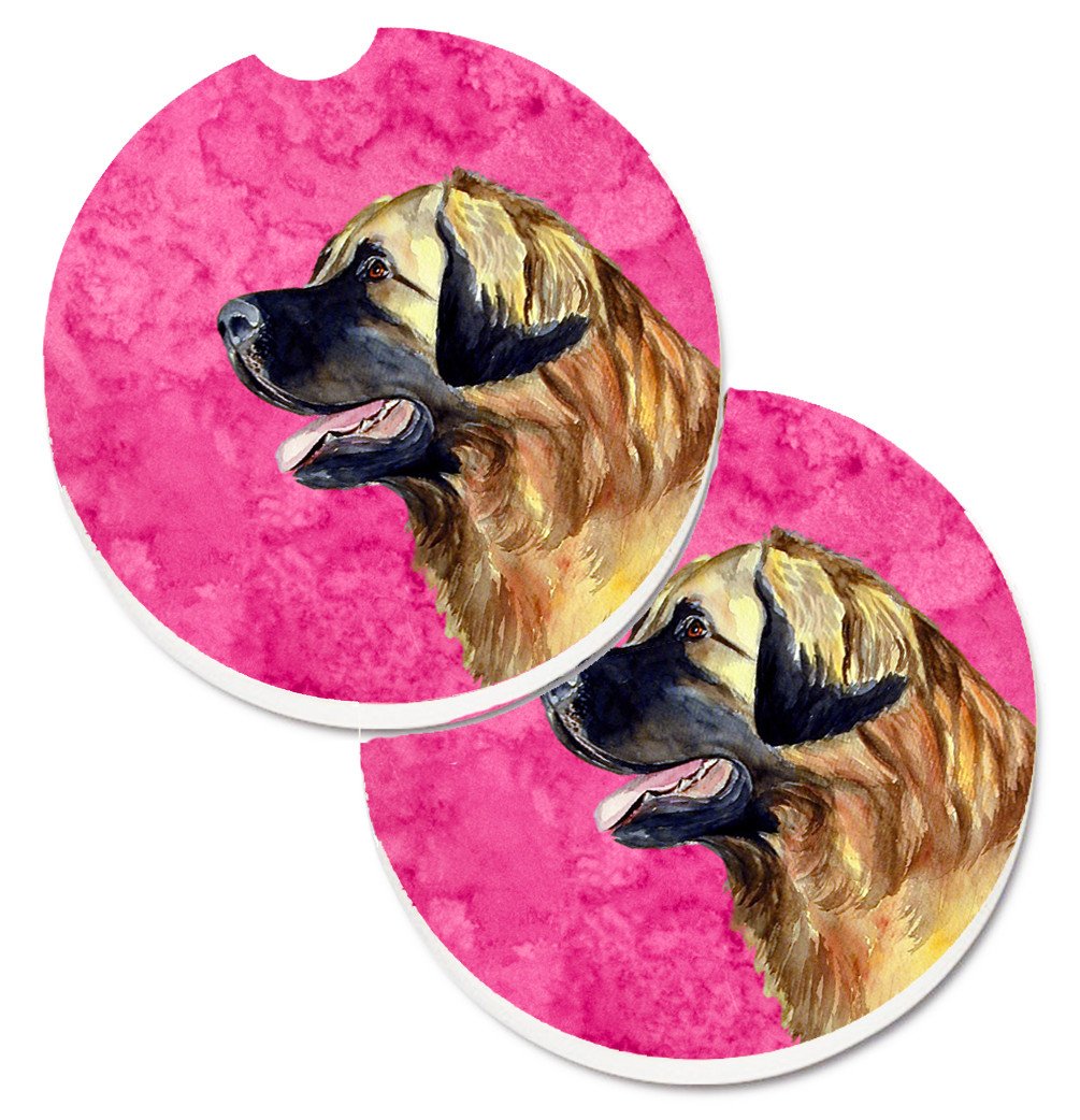Pink Leonberger Set of 2 Cup Holder Car Coasters LH9393PKCARC by Caroline&#39;s Treasures