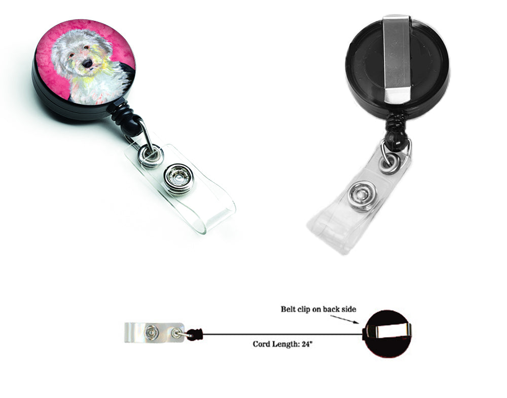 Pink Old English Sheepdog Retractable Badge Reel LH9396PKBR  the-store.com.