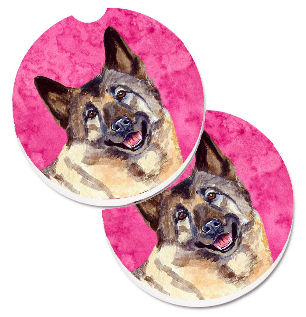 Pink Norwegian Elkhound Set of 2 Cup Holder Car Coasters LH9398PKCARC by Caroline&#39;s Treasures