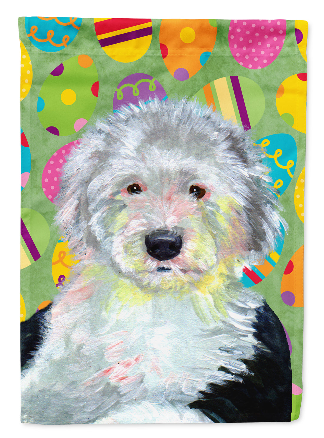 Old English Sheepdog Easter Eggtravaganza Flag Canvas House Size  the-store.com.