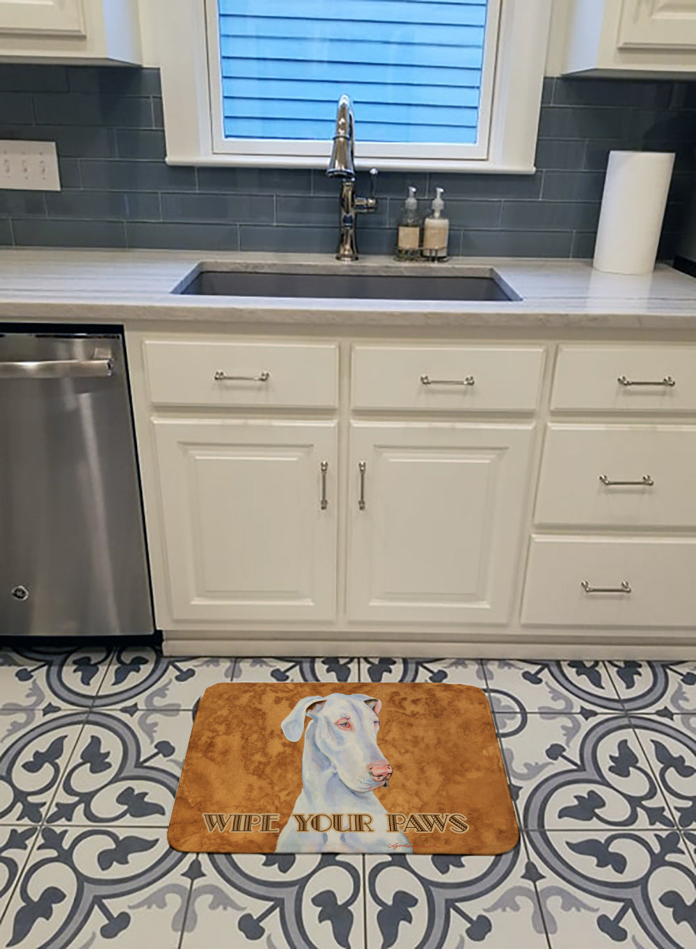 White Great Dane Wipe your Paws Machine Washable Memory Foam Mat LH9444RUG - the-store.com