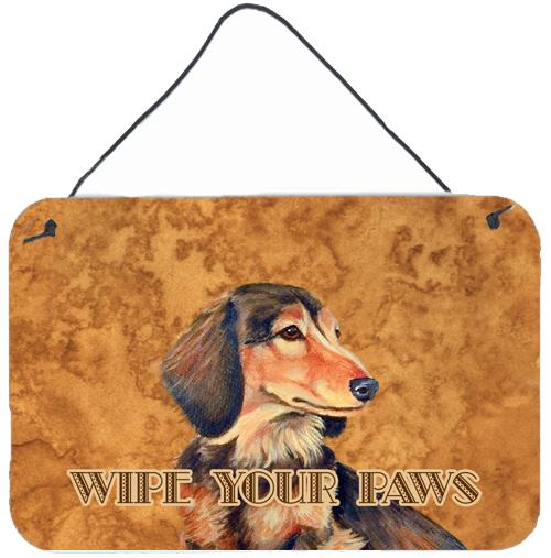 Longhair Chocolate Dachshund Wipe your Paws Wall or Door Hanging Prints by Caroline's Treasures