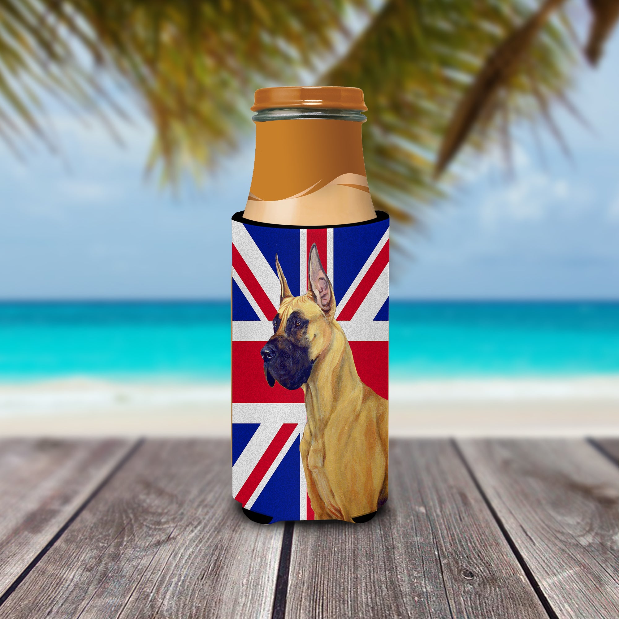 Great Dane with English Union Jack British Flag Ultra Beverage Insulators for slim cans LH9464MUK.