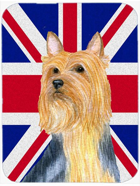 Silky Terrier with English Union Jack British Flag Glass Cutting Board Large Size LH9468LCB by Caroline&#39;s Treasures