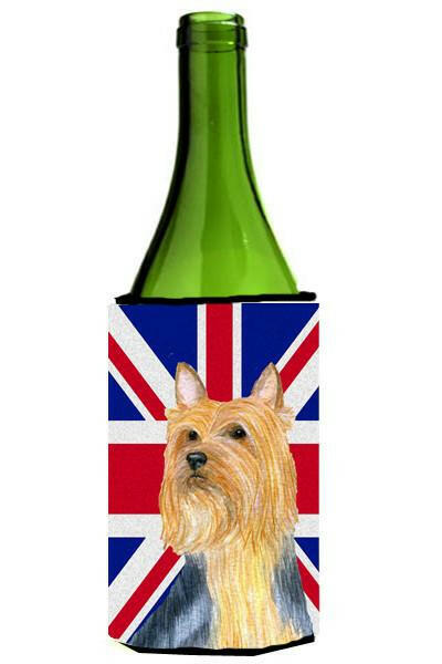 Silky Terrier with English Union Jack British Flag Wine Bottle Beverage Insulator Hugger LH9468LITERK by Caroline's Treasures