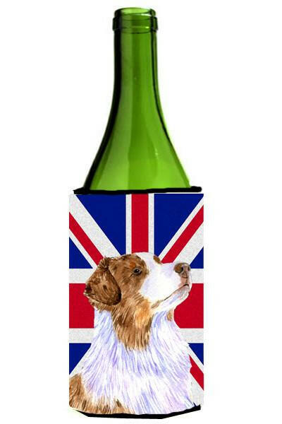 Australian Shepherd with English Union Jack British Flag Wine Bottle Beverage Insulator Hugger LH9470LITERK by Caroline&#39;s Treasures