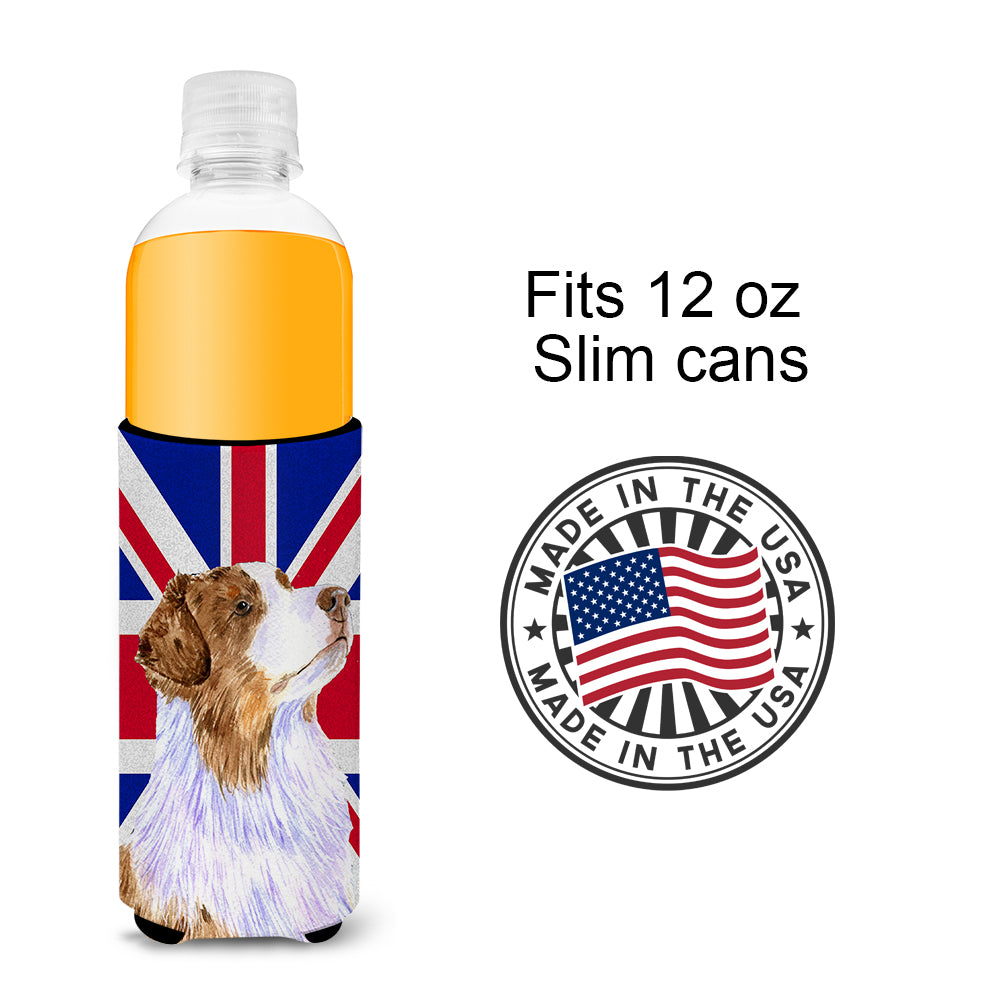 Australian Shepherd with English Union Jack British Flag Ultra Beverage Insulators for slim cans LH9470MUK.