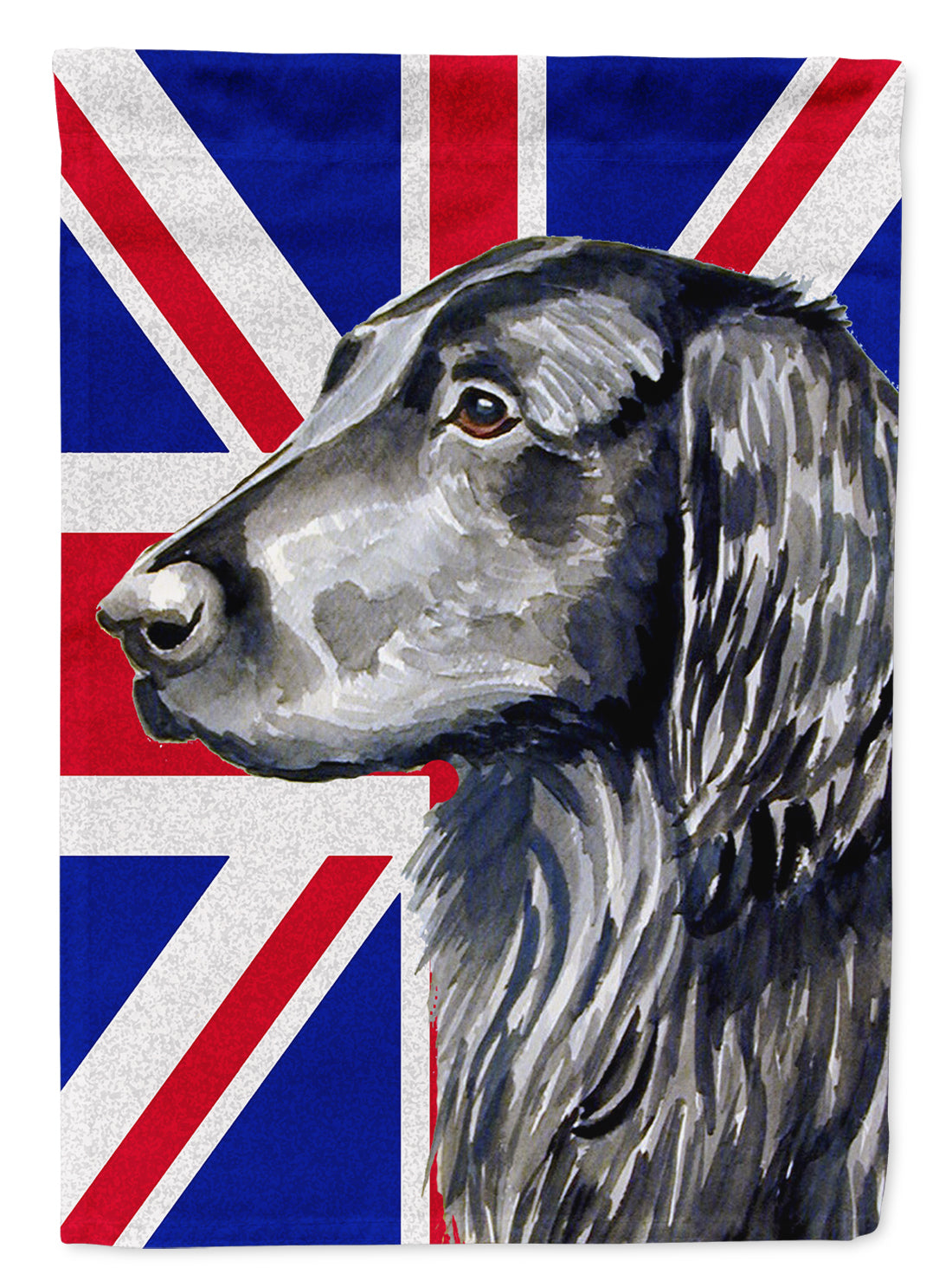 Flat Coated Retriever with English Union Jack British Flag Flag Canvas House Size LH9473CHF  the-store.com.