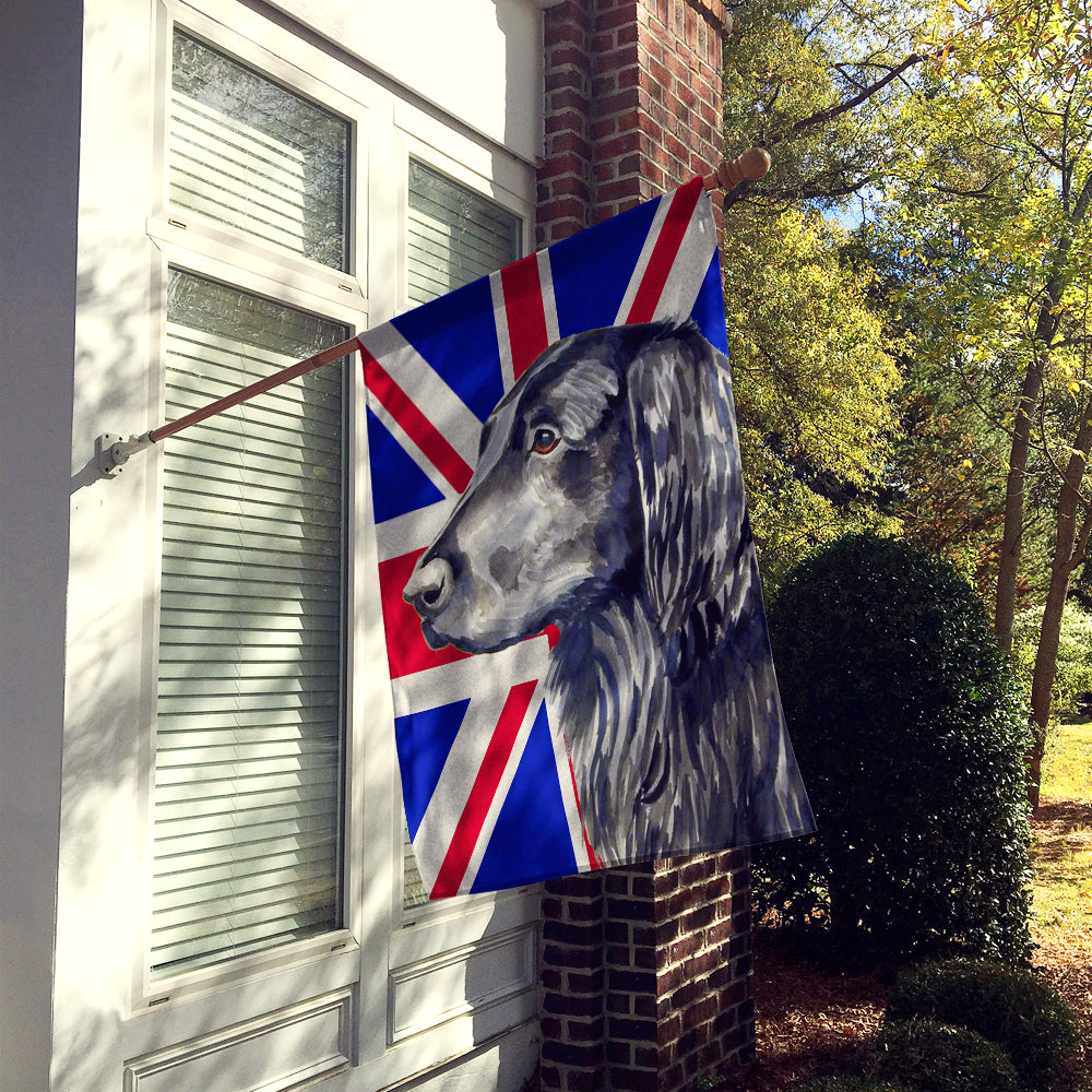 Flat Coated Retriever with English Union Jack British Flag Flag Canvas House Size LH9473CHF  the-store.com.