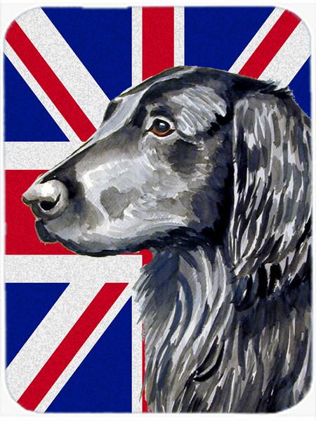 Flat Coated Retriever with English Union Jack British Flag Glass Cutting Board Large Size LH9473LCB by Caroline&#39;s Treasures