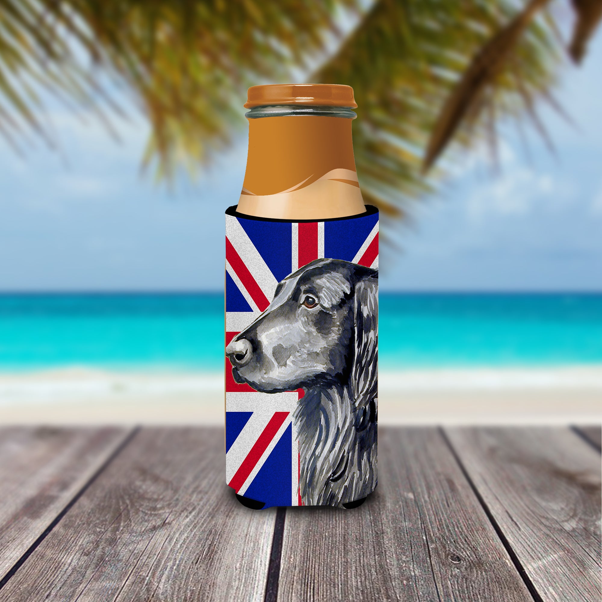Flat Coated Retriever with English Union Jack British Flag Ultra Beverage Insulators for slim cans LH9473MUK
