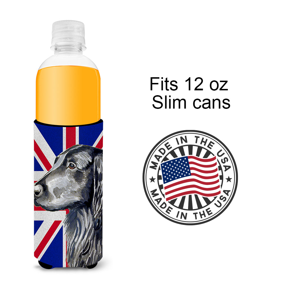 Flat Coated Retriever with English Union Jack British Flag Ultra Beverage Insulators for slim cans LH9473MUK.