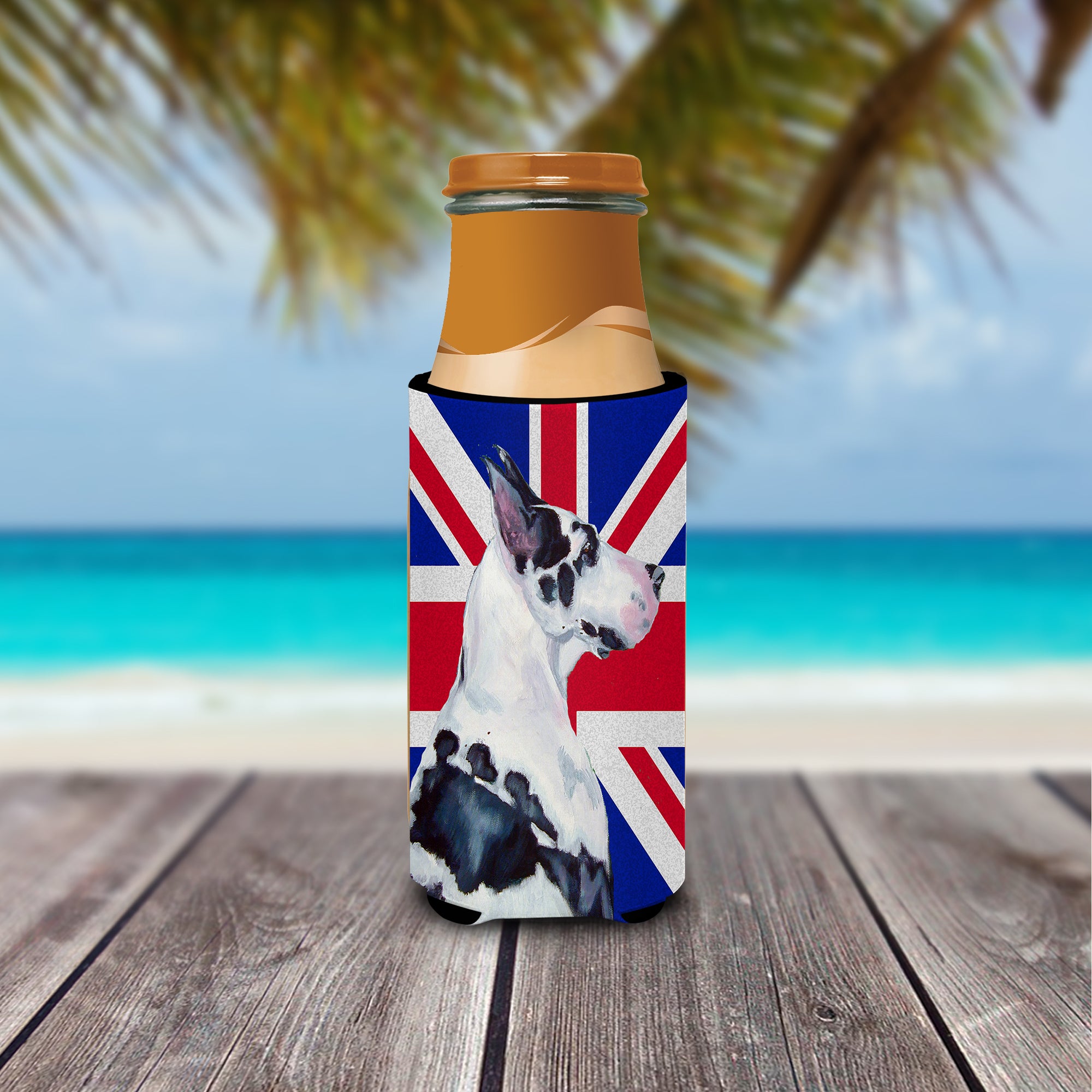 Great Dane with English Union Jack British Flag Ultra Beverage Insulators for slim cans LH9478MUK.
