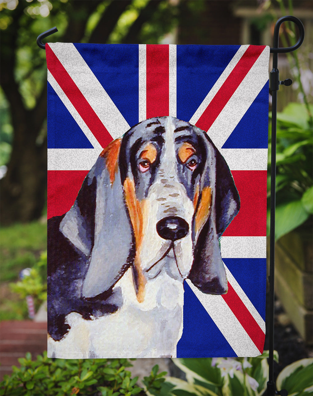 Basset Hound with English Union Jack British Flag Flag Garden Size