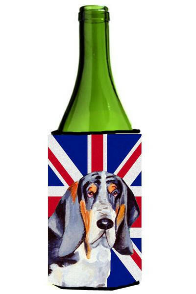 Basset Hound with English Union Jack British Flag Wine Bottle Beverage Insulator Hugger LH9479LITERK by Caroline&#39;s Treasures