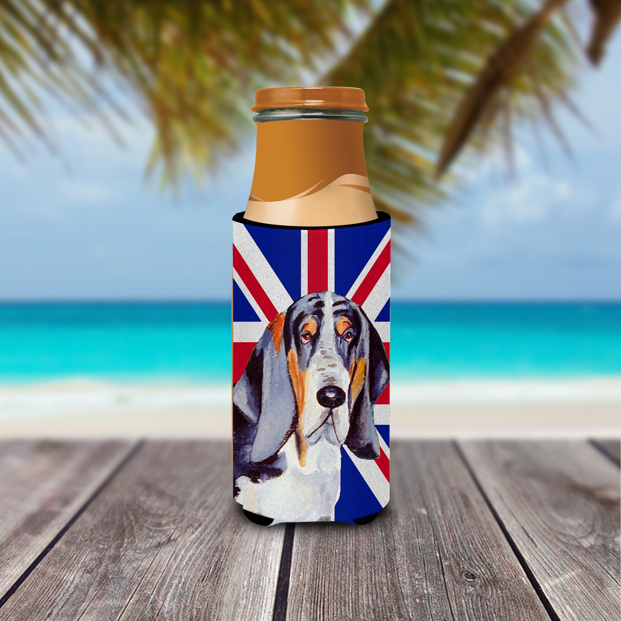 Basset Hound with English Union Jack British Flag Ultra Beverage Insulators for slim cans LH9479MUK.