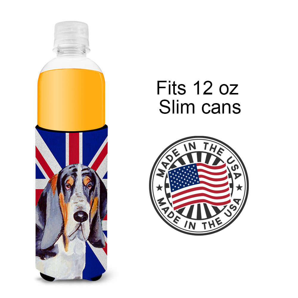 Basset Hound with English Union Jack British Flag Ultra Beverage Insulators for slim cans LH9479MUK.