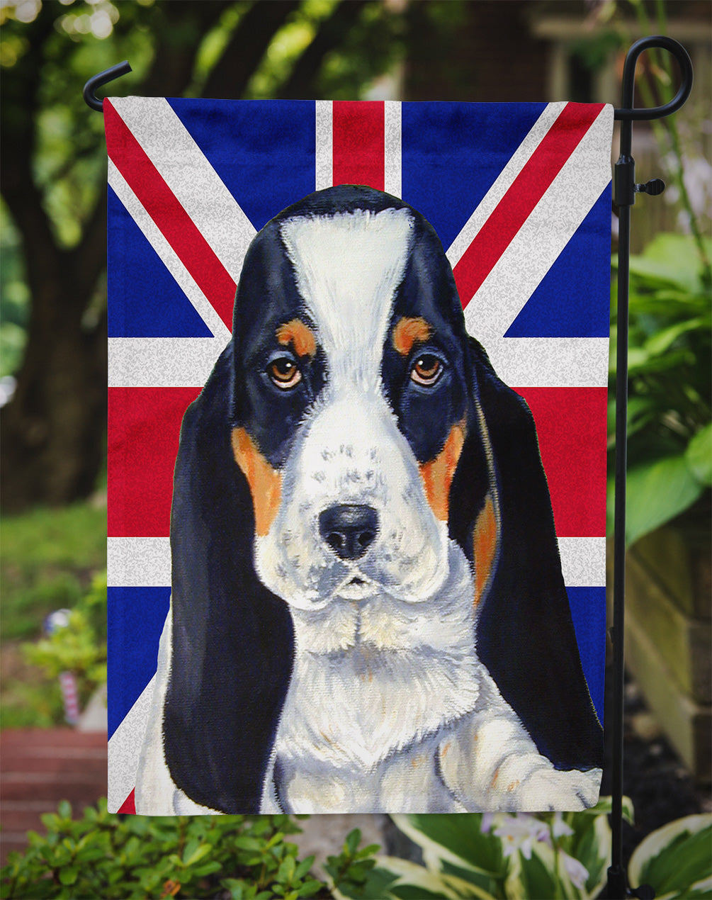 Basset Hound with English Union Jack British Flag Flag Garden Size