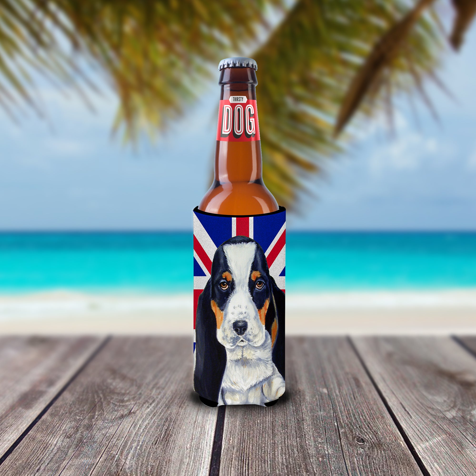 Basset Hound with English Union Jack British Flag Ultra Beverage Insulators for slim cans LH9481MUK.
