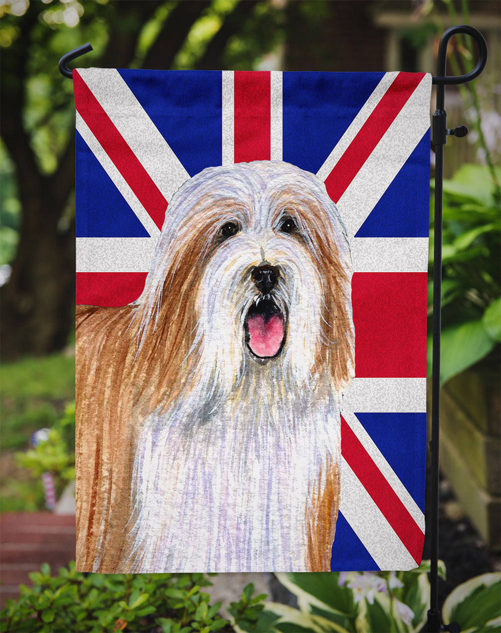 Bearded Collie with English Union Jack British Flag Flag Garden Size