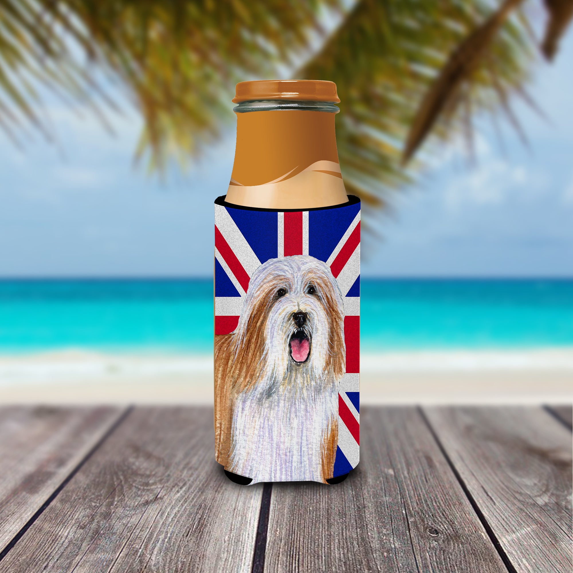 Bearded Collie with English Union Jack British Flag Ultra Beverage Insulators for slim cans LH9482MUK.