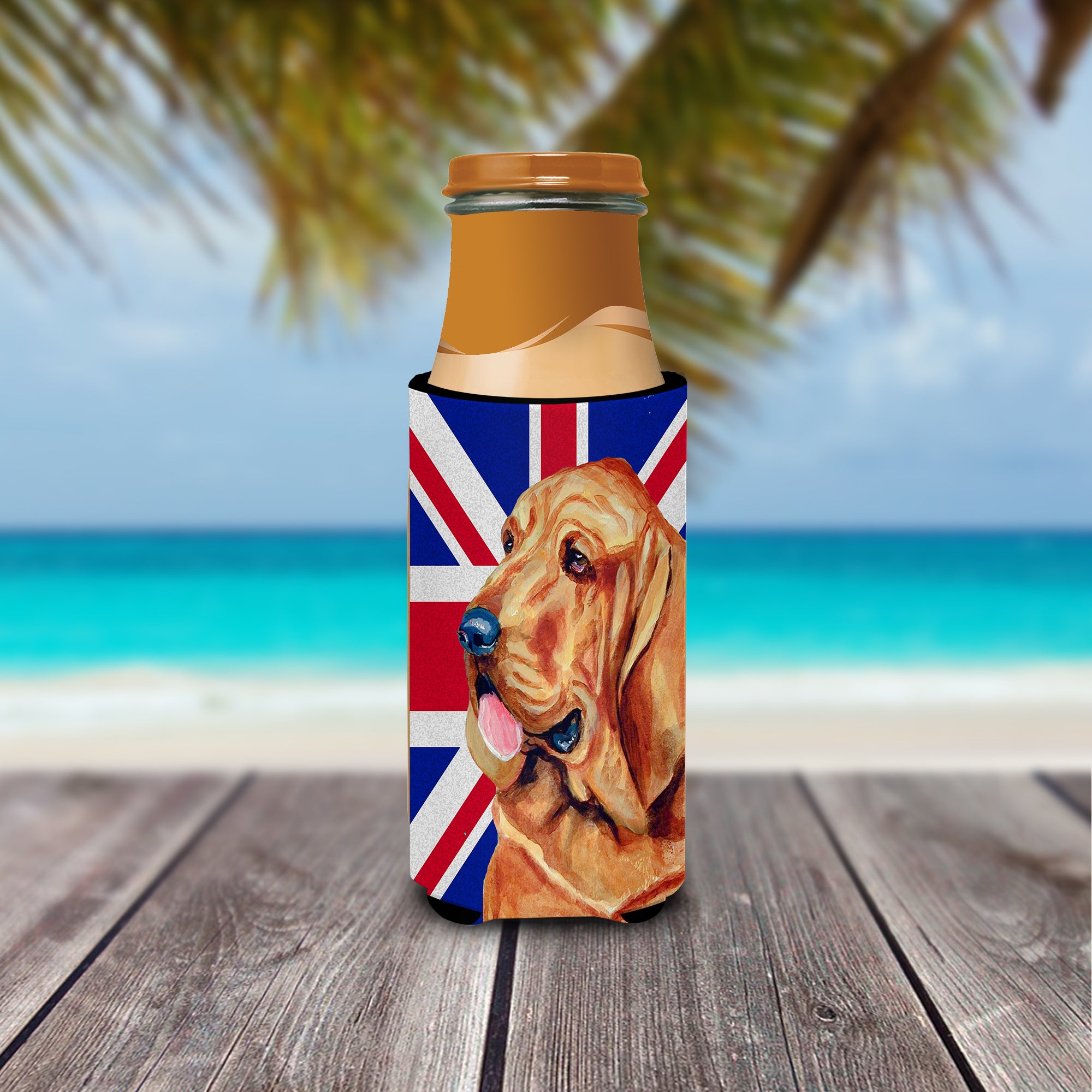 Bloodhound with English Union Jack British Flag Ultra Beverage Insulators for slim cans LH9483MUK