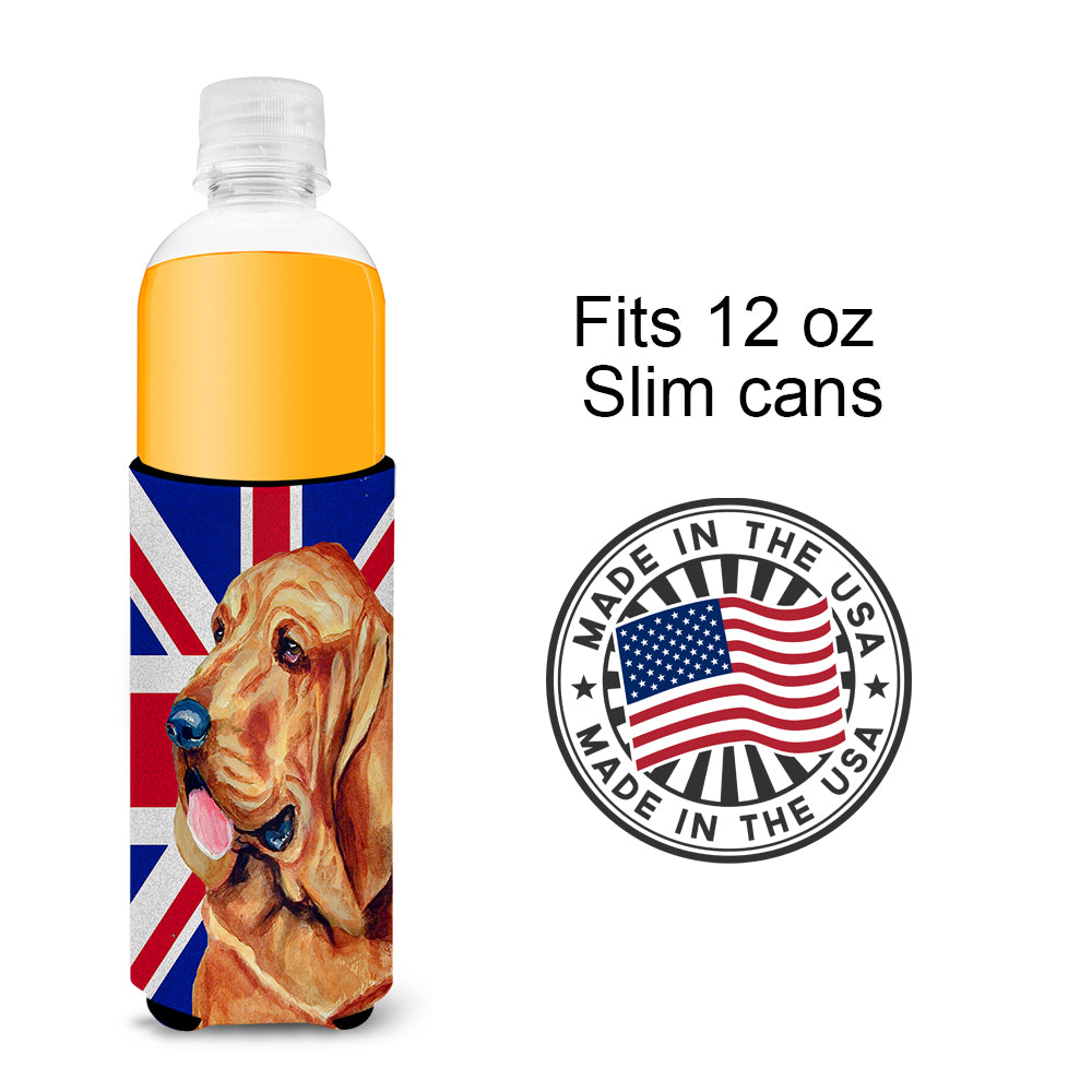 Bloodhound with English Union Jack British Flag Ultra Beverage Insulators for slim cans LH9483MUK.
