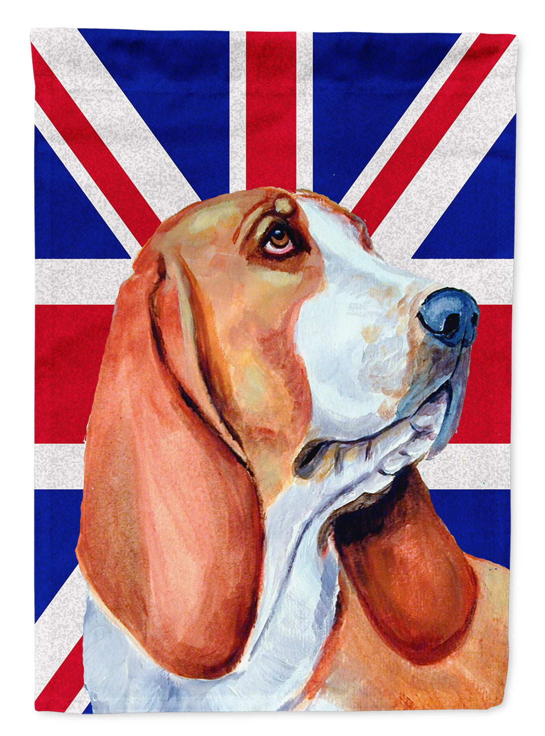 Basset Hound with English Union Jack British Flag Flag Canvas House Size LH9484CHF  the-store.com.