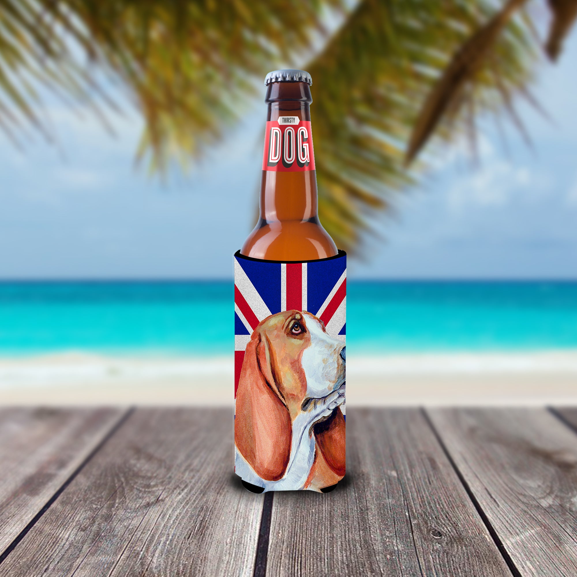 Basset Hound with English Union Jack British Flag Ultra Beverage Insulators for slim cans LH9484MUK.
