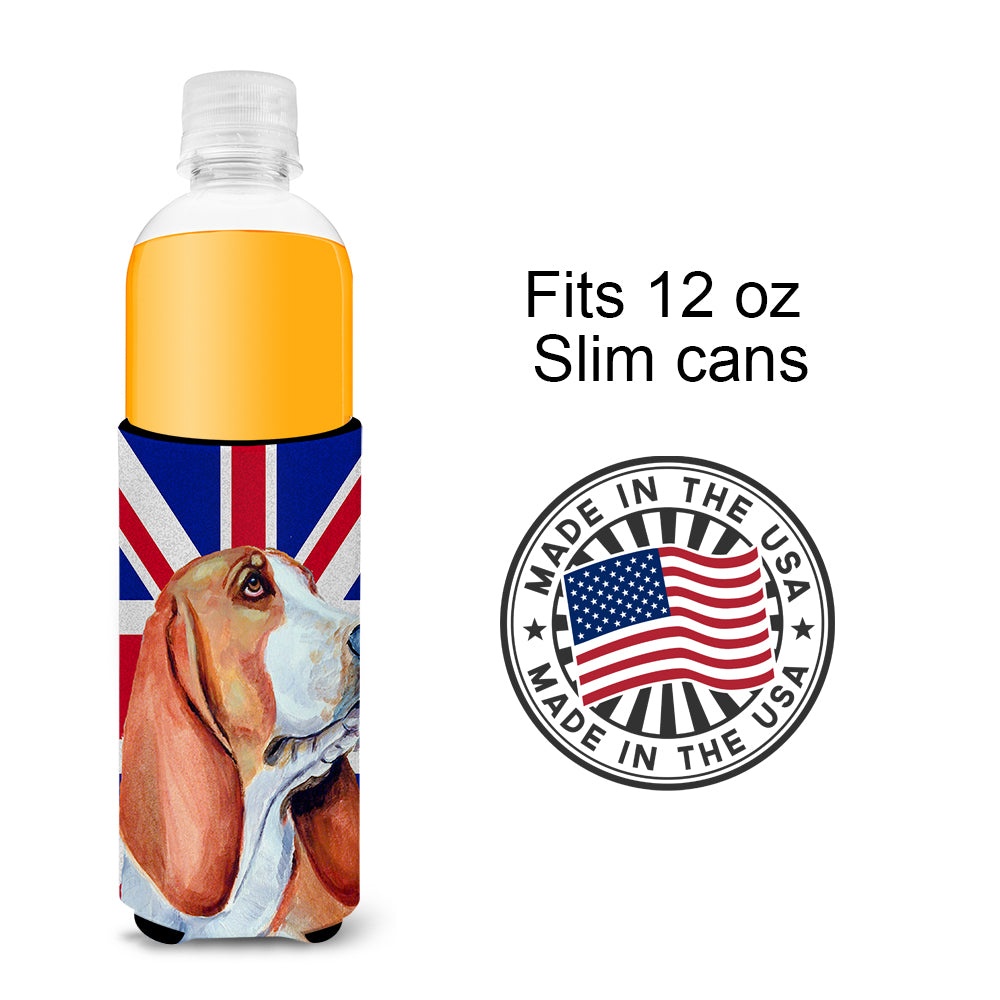 Basset Hound with English Union Jack British Flag Ultra Beverage Insulators for slim cans LH9484MUK.