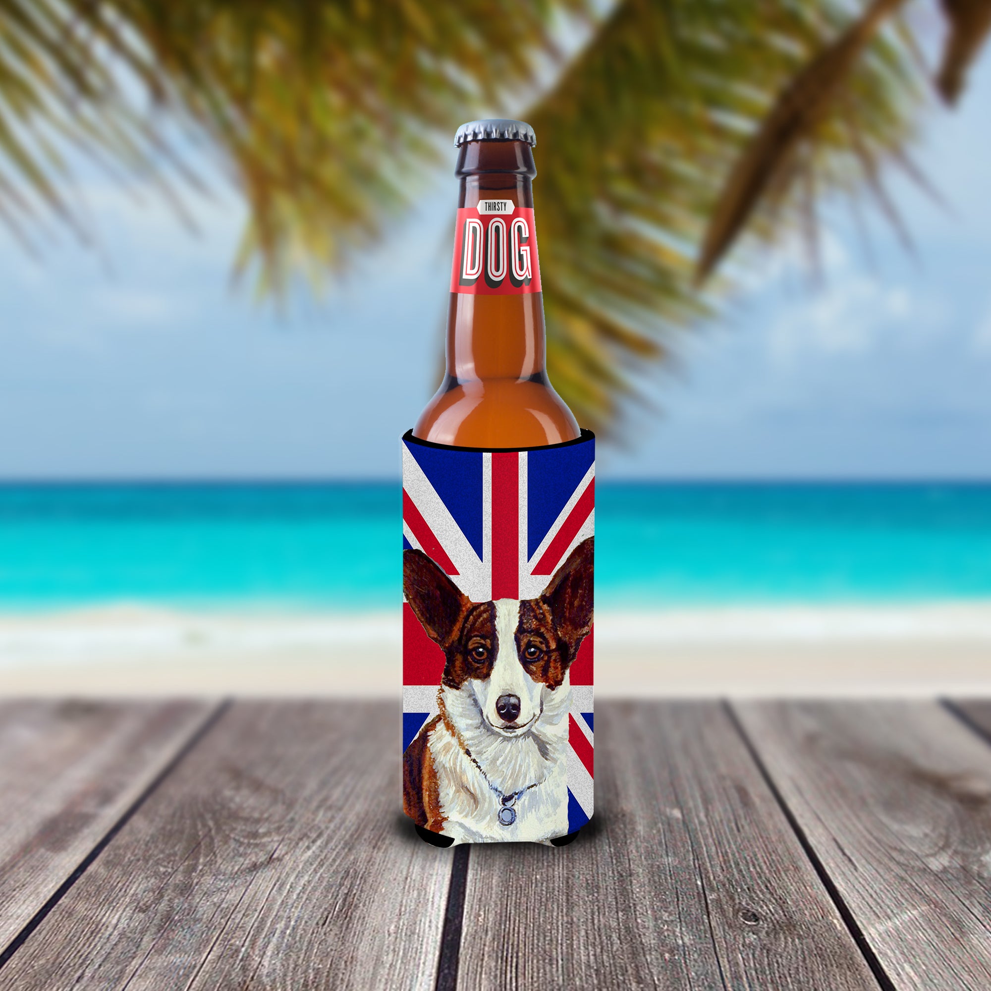Corgi with English Union Jack British Flag Ultra Beverage Insulators for slim cans LH9485MUK.